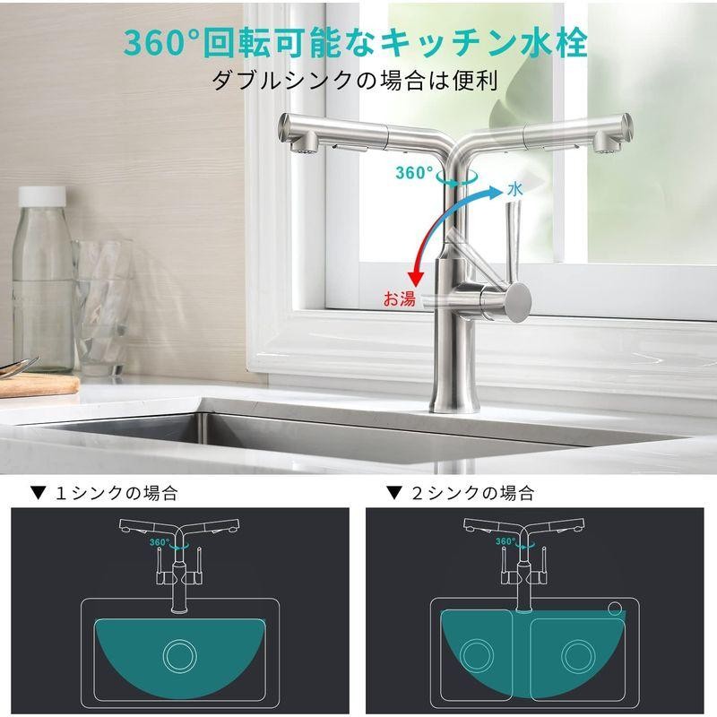 CREAキッチン用蛇口 混合水栓 シャワー＆整流切り替え可能 キッチン用