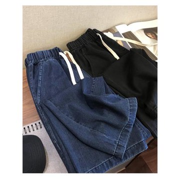 大碼女裝胖妹妹高腰萊賽爾天絲闊腿牛仔褲春夏款復古直筒拖地長褲