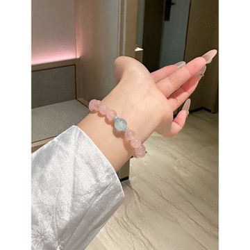 (免運)天然馬粉水晶手串手鏈小眾簡約粉色水晶海藍寶飾品送閨蜜女友禮物