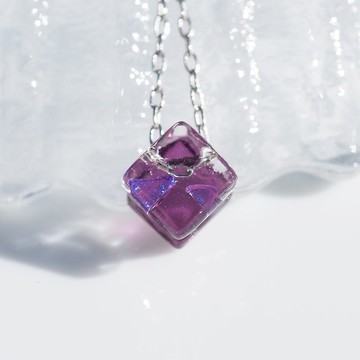 2月誕生石玻璃墜飾項鍊（紫水晶【迷你】款）【可選棉繩、Silver 925】【預約製作】
