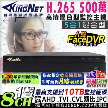 8路監控主機 人臉偵測 500萬 5MP 手機遠端