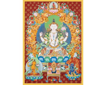 神聖的觀音唐卡 充滿活力的西藏佛畫 倫理慈悲 緬甸玉 翡翠 手鐲