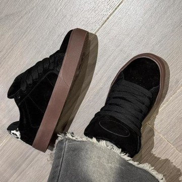 趙露思同款復古豹紋黑色低幫板鞋女ins潮翻毛皮百搭情侶休閑鞋子