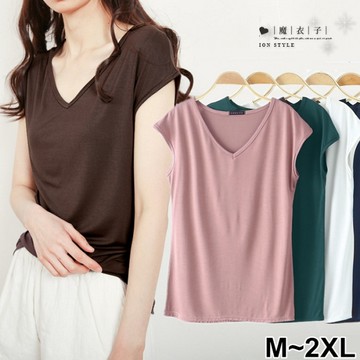 【QV5118】魔衣子-素色薄款V領無袖T恤