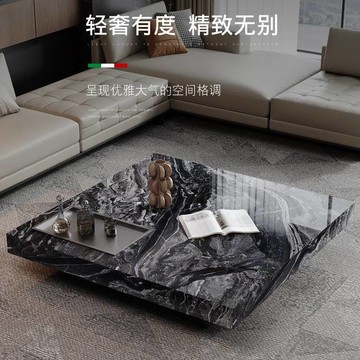（工廠製造）（品質保證）意式輕奢懸浮大理石茶几小戶型現代簡約家用客廳高級正方形茶几桌