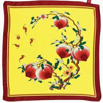 【壽桃方巾-八仙祝壽五福臨門-1款/組】中國國博館桑蠶絲巾女士圍巾防曬兩用春秋-90301