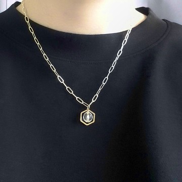 白水晶球吊墜長項鍊 項圈 鎖骨鍊 可調長度  | 淨化負能量 療癒