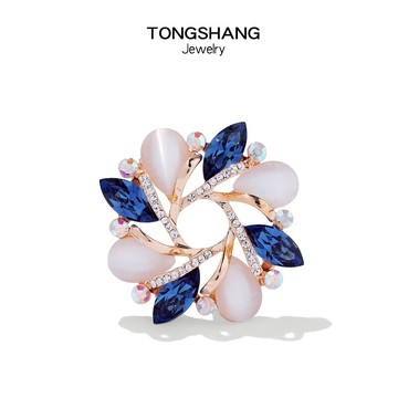 水晶花朵貓眼石胸針高檔女ins潮別針裝飾創意百搭西裝配飾胸花