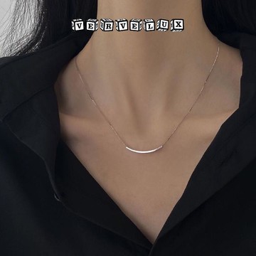 两件9.9折🔥臺灣出貨🔥可開發票✅一字微笑笑臉項鍊女鍍白小衆設計感簡約氣質潮鎖骨鏈閨蜜禮物