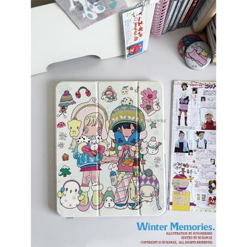 RUKAWAZx鳥鳥一聯名原創冬日回憶可愛復古動漫滑軌亞克力可抽拉拆卸防摔帶筆槽適用蘋果平板iPad pro保護殼