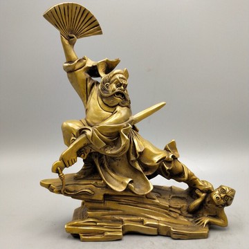 純銅鐘馗  鎮宅天師鐘馗拿扇鐘馗擺件