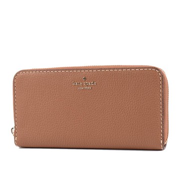 KATE SPADE Lena 荔枝紋明線後置物拉鍊長夾-焦糖色