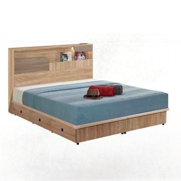 文創集 巴斯5尺雙人夜燈六抽床台組合(床頭片＋六抽床底＋不含床墊)-152x200x95cm免組