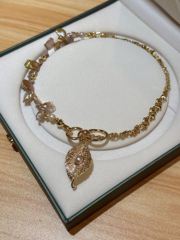 alpha純天然鎏金花瓣珍珠造型三用款項鍊