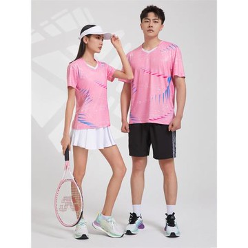 快干新款吸汗速干羽毛球服套裝V領男女童情侶短袖排球衣運動比賽