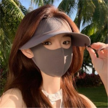 冰絲透氣遮陽帶帽檐一體口罩夏季防紫外線臉基尼護頸面罩女廠批發