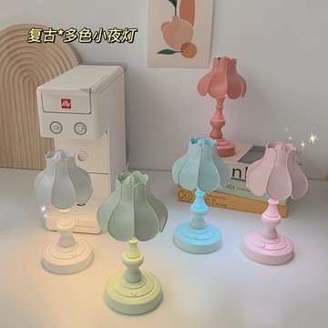 少女心放映室 ins復古溫馨充電小夜燈 學生床頭桌面裝飾臺燈擺件