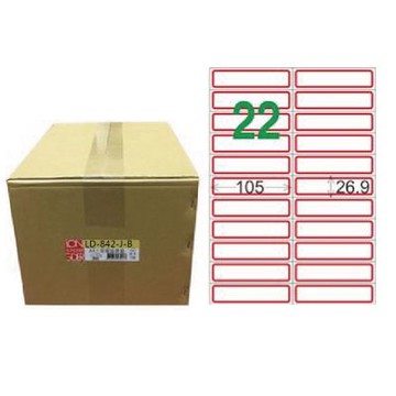【龍德】LONGDER 三用電腦標籤 A4 22格 26.9*105mm紅框1000張/箱 LD-842-J-B(適用雷射、噴墨、影印)