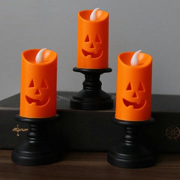 萬聖節 LED南瓜燭台燈 南瓜 蠟燭 桌面裝飾 擺放場景 燈光 派對裝飾 道具 萬聖【BlueCat】【HW0229】