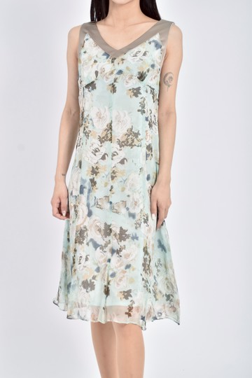 (S) ginkoo吊帶雪紡無袖花紋綠色洋裝