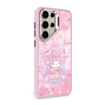 三麗鷗 S25/S24/S23軍規防摔合金框隱形立架手機殼-晚宴美樂蒂-粉