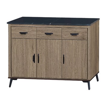 文創集 佐安斯 灰橡4尺雲紋石&岩板餐櫃(二色石面可選)-121x41x82.5cm免組