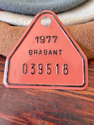 少見古董1977年比利時腳踏車牌 鐵牌 烤漆 擺飾 W860