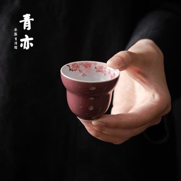 青亦丨萬紫千紅總是春 手繪紫桃葫蘆品茗杯陶瓷仿古茶杯功夫茶具