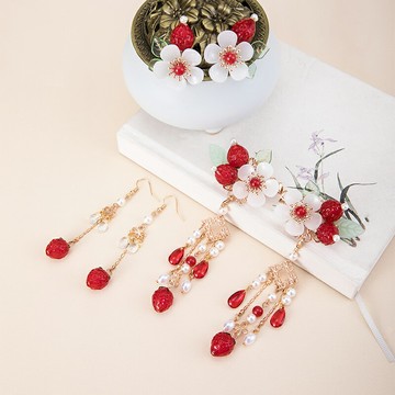 【芝士莓莓】漢服發飾草莓發夾lolita頭飾流蘇對夾邊夾少女古風