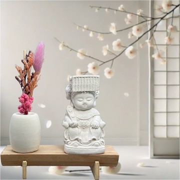 文青簡約風 淨念吉祥之媽祖小佛 原木底座系列 搭配永生花擴香瓶