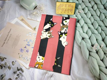 貓咪系列-日本限量布牛津棉款粉底偷看貓款布書衣-布書套-A5/25K