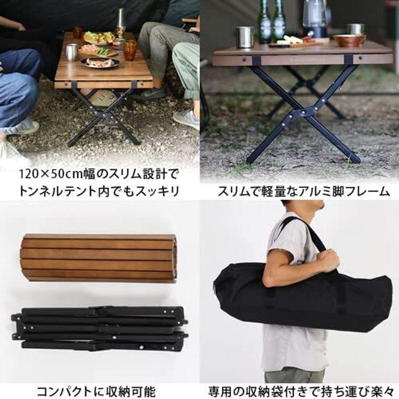 YOCABITO QUICKCAMP X脚 スリムウッドロールローテーブル 120 x 50cm