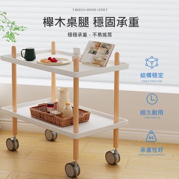 【LEZUN 樂尊】可移動小推車置物架  床邊桌 兩層活動架 收納桌 55*35cm