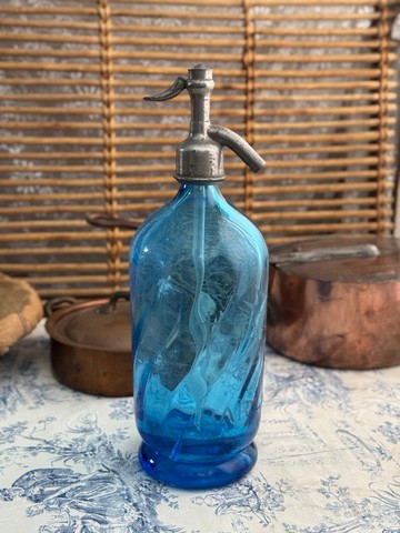 50234-稀有法國古董TANTALE藍玻璃蘇打水瓶