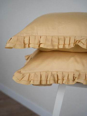 荷葉邊 Gold 圖案枕頭套，100% 純棉緞面，信封式開口