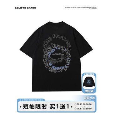 GTG原創美式復古環形字母圓領短袖男潮牌春季新款oversize半截袖