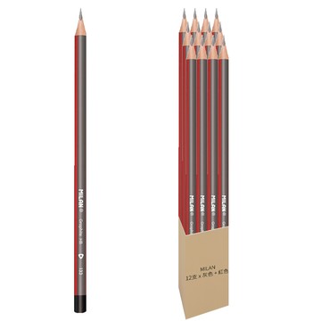 MILAN 經典三角鉛筆 HB 60g  12支  灰色 + 紅色