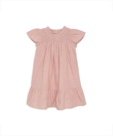 有機棉條紋小包袖洋裝(柔瑰粉)98cm