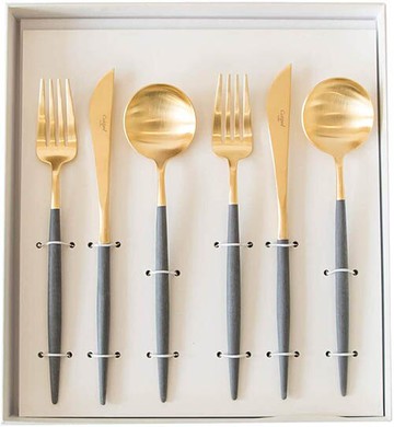 Cutipol【日本代購】葡萄牙 GOA系列餐具 灰/金晚餐6件套