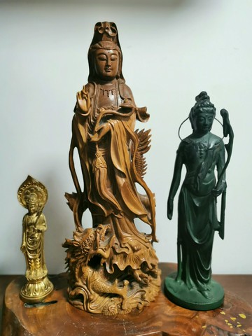回流超大超重實木雕刻降龍觀音菩薩像木雕像佛像