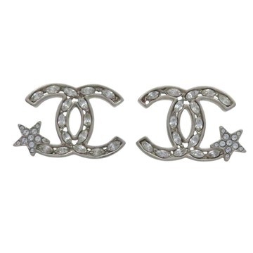 CHANEL 香奈兒 銀色金屬 雙C 星星 水晶 耳環 【二手名牌BRAND OFF】