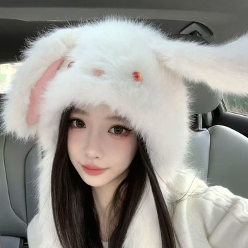 2026秋冬季新款 可愛兔兔 毛絨帽子 長耳朵會動 垂耳兔 帽子女 圍脖 護耳套頭 頭帽 保暖帽子 雷鋒帽 女帽 百搭