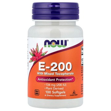NOW Foods, E-200，含混合生育酚，134 毫克（200 國際單位），100 粒軟膠囊