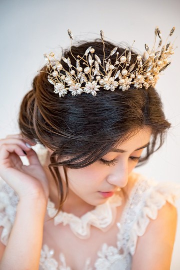 手工新娘飾品 珍珠花園 手工立體珍珠花皇冠
