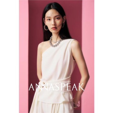 現貨/ANNASPEAK 戲劇都市醋酸斜肩腰帶上衣褲子AS夏季新款套裝