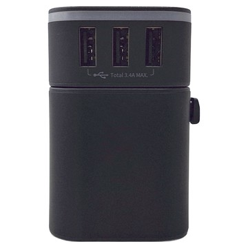 QueBeck 萬國充電器 3 USB 旅行電源供應器 JY-302S  黑色  1個