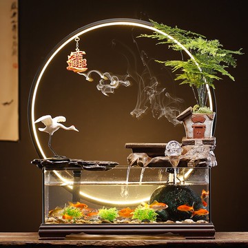 創意流水魚缸擺件假山噴泉水循環中式家居桌面辦公室喬遷開業禮品