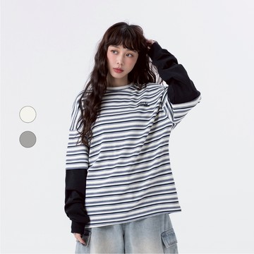 50% Fifty Percent｜假兩件條紋美式長袖T恤｜02582511005