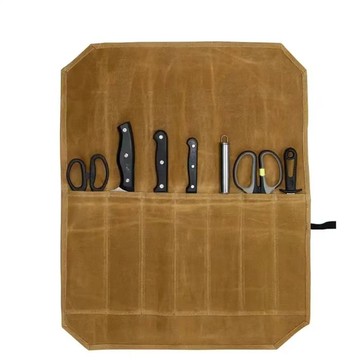 防水濕蠟帆佈刀具收納袋廚師便攜收納捲包耐用防颳簡約旅行戶外 8 R Q 6 B