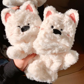 🔥2件8折🍊臺北出貨🍊可開發票可愛西高地毛絨翻蓋露指觸屏手套女冬季保暖學生寫字防凍2025新款